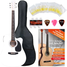 Classic Cantabile Western Gitár Hangszedőkkel Starter Set  5 Részes Tartozékszetttel - Fehér gitár és basszusgitár