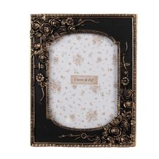  CLEEF.2F1158 Fekete képkeret rózsás, arany antikolással, 18x23/13x18cm, műanyag fényképkeret
