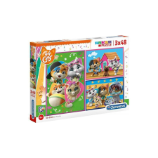 Clementoni 3 x 48 db-os Szuper Színes puzzle - 44 csacska macska (25239) puzzle, kirakós