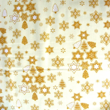Cmixed STAR TREE karácsonyi pamut-poliészter vászon anyag, ekrü karácsonyi textilia