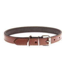  COBBYS PET Nyakörv valódi sima bőrből, barna, varrott 15mm/45cm nyakörv, póráz, hám kutyáknak