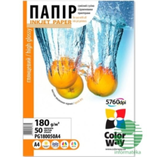 ColorWay Fotópapír, magasfényű (high glossy), 180 g/m2, A4, 50 lap (PG180050A4) fotópapír