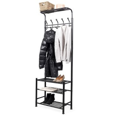 Compactor előszobai ruhaakasztó cipőspolcokkal, fém, fekete bútor