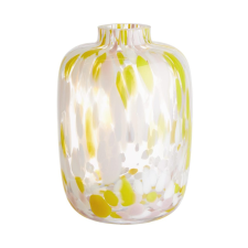 CONFETTI üveg váza, fehér-sárga 18cm dekoráció