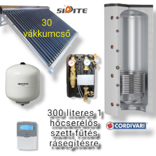 Cordivari Napkollektor rendszer Cordivari 300 literes puffer fűtés rásegítésre: 30 csöves kollektor + 1 hőcserélős puffertároló + nagyteljesítményű szivattyú állomás + vezérlés + tágulási tartály napelem