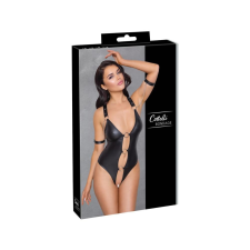Cottelli Bondage - fényes, gyűrűs, nyitott body (fekete) body