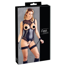 Cottelli Bondage - fényes nyitott body kézrögzítőkkel (fekete) body