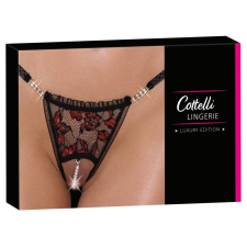 Cottelli Collection Cottelli - luxus, rózsás gyöngyös tanga (piros-fekete) női tanga