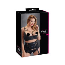 Cottelli Collection Cottelli Plus Size - pántos, gyűrűs mellemelő (fekete) fehérnemű szett