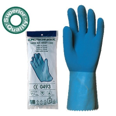 Coverguard Pamut anyagra mártott kék latex csúszás elleni érdesített kézfejrész sav-, lúg - és vegyszerálló munkavédelmi kesztyű (5219-5220)