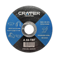 CRATER vágókorong rozsdamentes anyagh. 115x1,6x22ge barkácsgép tartozék