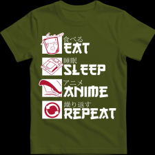 Createyou Eat, Sleep, Anime, Repeat - Gyermek - Sötétzöld - L gyerek póló