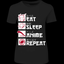 Createyou Eat, Sleep, Anime, Repeat - Női - Fekete - XL női póló