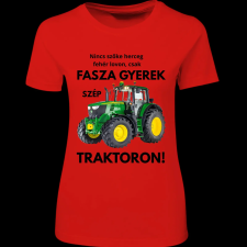 Createyou Fasza gyerek traktoron - Női - Piros - L női póló