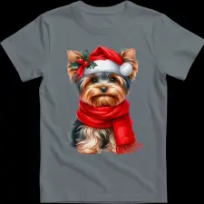 Createyou Karácsonyi Yorki - Gyermek - Szürke - M gyerek póló