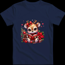 Createyou Kicsi szarvas olvas - Gyermek - Sötétkék - XL gyerek póló