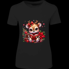 Createyou Kicsi szarvas olvas - Női - Fekete - 2XL női póló