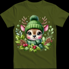 Createyou Kicsi szarvas zöldben - Gyermek - Sötétzöld - XS gyerek póló