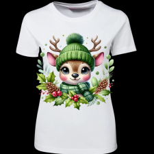 Createyou Kicsi szarvas zöldben - Női - Fehér - S női póló