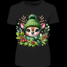 Createyou Kicsi szarvas zöldben - Női - Fekete - M női póló