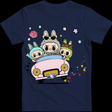 Createyou Labubu, autóval - Férfi - Sötétkék - 3XL férfi póló