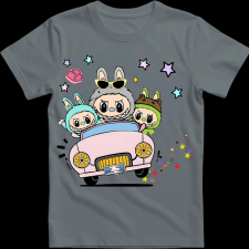 Createyou Labubu, autóval - Gyermek - Szürke - XS gyerek póló