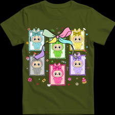 Createyou Labubu, bélyegek - Gyermek - Sötétzöld - S gyerek póló