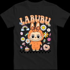 Createyou Labubu, narancssárga - Gyermek - Fekete - XL gyerek póló