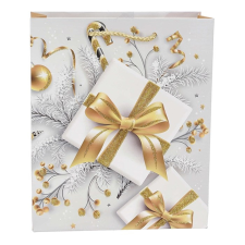 Creative Dísztasak CREATIVE Simple S 23,5x19,5x8 cm karácsonyi arany mintás glitteres szalagfüles ajándéktasak