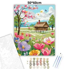 Creative Land Kft Nádfedeles házikó - számfestő készlet – 50×60 cm (Keret nélkül) kreatív és készségfejlesztő