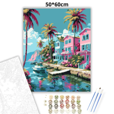 Creative Land Kft Pasztell vízparti házak - számfestő készlet – 50×60 cm (Keretre feszítve) kreatív és készségfejlesztő