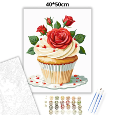 Creative Land Kft Romantikus rózsás sütemény - számfestő készlet – 40×50 cm (Keretre feszítve) kreatív és készségfejlesztő