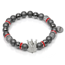  Crimson Moon Crown – Hematit és hegyikristály ásvány karkötő Korona dísszel, dobozban karkötő