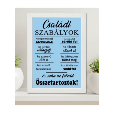 Családi szabályok falikép - Ajándék házavatóra grafika, keretezett kép