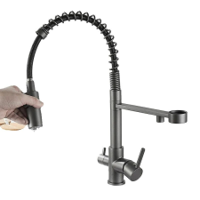  Csaptelep, kihúzható spray, kettős fogantyú, pisztolyszürke csaptelep