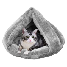 Csepp alakú puha párnázott kisállat pihenőágy, 33 cm x 35 cm szürke szállítóbox, fekhely macskáknak