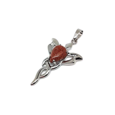Csepp medál fém trefoil Goldstone vörös 2,5x4cm medál