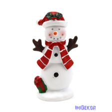  Csíkos sálas hóember figura ajándékkal 9cm dekorációs kellék