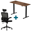  CSOMAGAJÁNLAT | LVN System Lite elektromos asztal + forgószék szett | Barna-fekete 140x60cm elektromosan állítható magasságú íróasztal + fekete forgószék