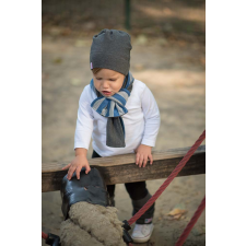  Csomós sapka, egyszínű, sötétszürke babasapka, sál