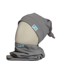  Csomós sapka, egyszínű, szürke uni babasapka, sál