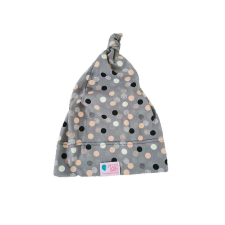  Csomós sapka, hópötty, szürke-rózsaszín babasapka, sál