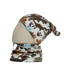  Csomós sapka kétrétegű, dinó, barna babasapka, sál