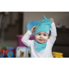  Csomós sapka, türkizkék, egyszínű babasapka, sál