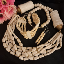  Csont nyaklánc + fülbevaló + karkötő, hatalmas és látványos. ékszer szett