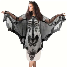 Csontváz csipke köpeny, fekete Halloweenre jelmez