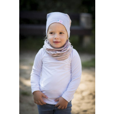  Csősál, csík, rózsaszín-szürke babasapka, sál