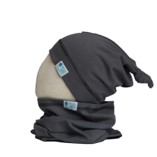  Csősál, egyszínű, sötétszürke babasapka, sál