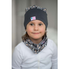  Csősál kétrétegű extra, hópötty, szürke-rózsaszín babasapka, sál