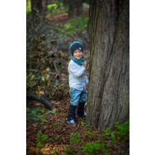  Csősál kétrétegű extra, hópötty, szürke-zöld babasapka, sál